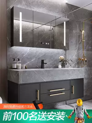Rock board light luxury bathroom cabinet combination Modern makeup room hand washing washbasin Rock integrated mirror cabinet vanity set
