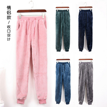 Flannel couple pajama pants men autumn and winter thickened plus velvet warm small feet close pants coral velvet home pants