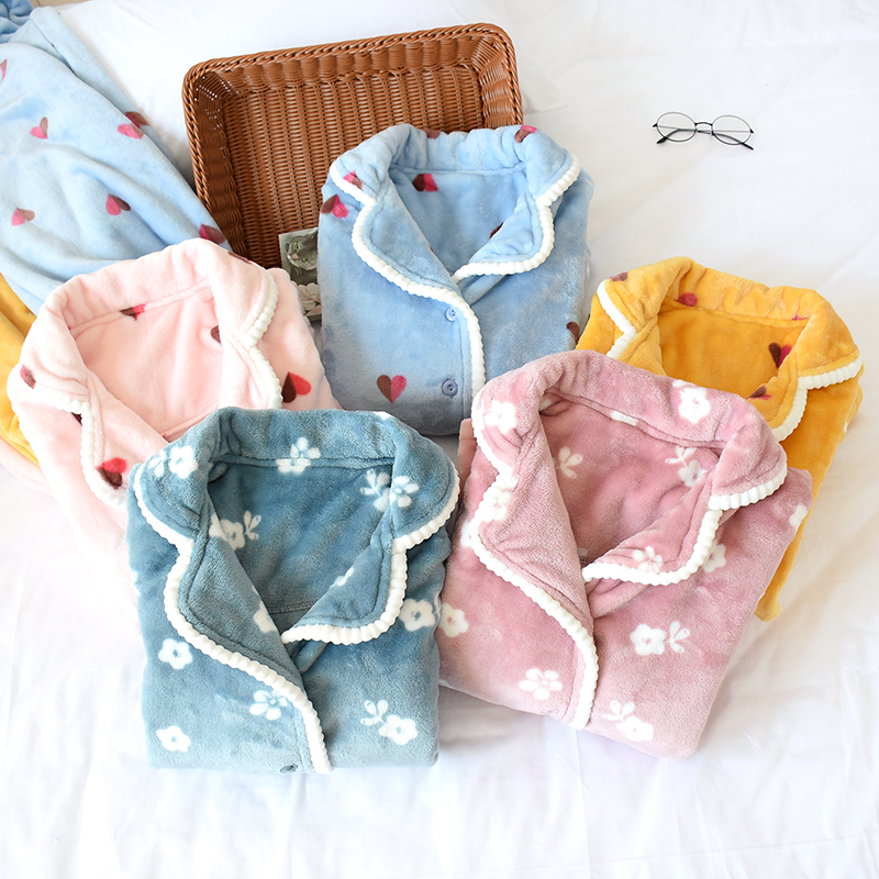 Pyjamas Women's autumn Winter Thickened Flannel Suede Home Conserved Winter Loose sweet and warm cardiff Coral Suede Suit