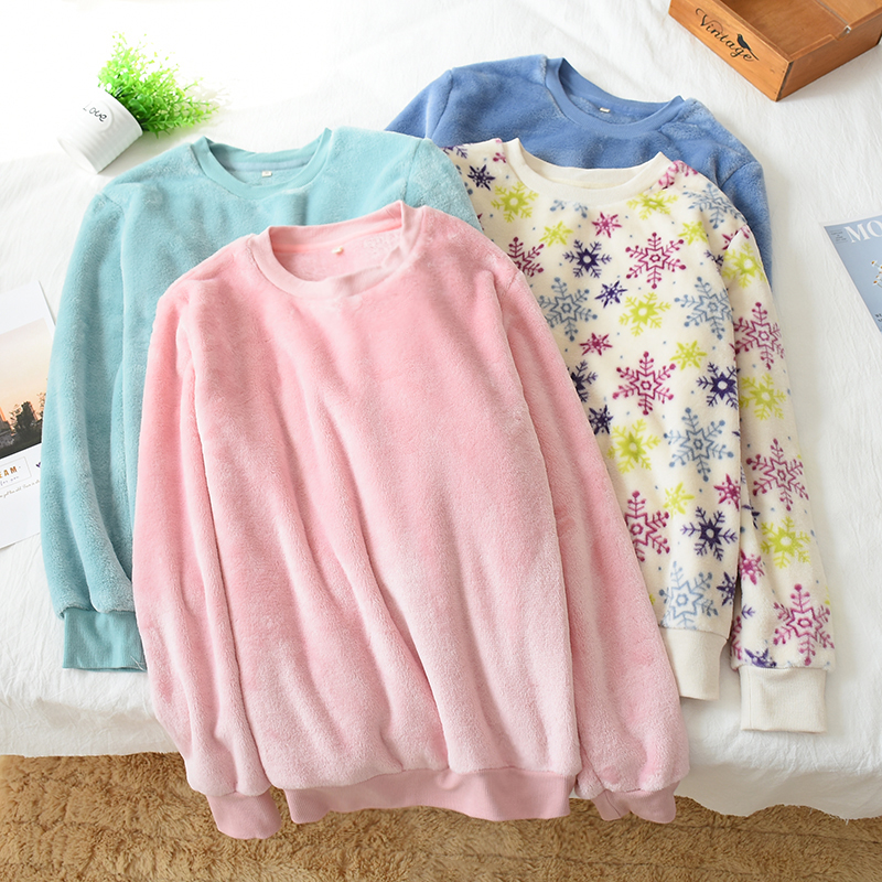 Flannel one-piece pajamas Men's and women's tops Autumn and winter large size thickened collarless couple coral velvet warm home clothes