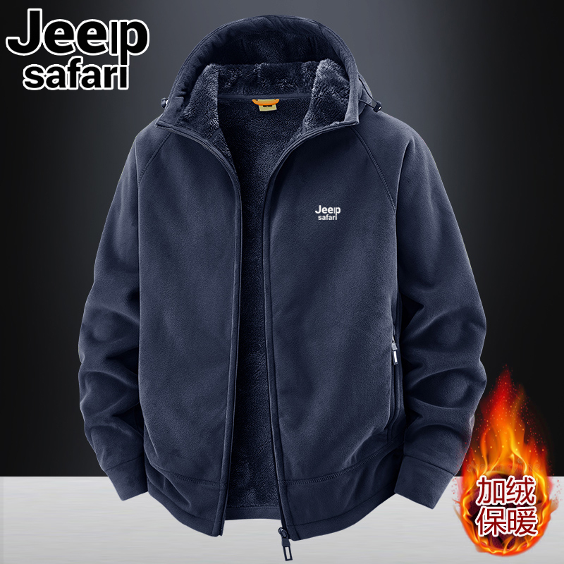 Outdoor Casual Fleece Jacket for Men, Thickened with Fleece, Cardigan Style, Fleece Sweatshirt, 2025 Autumn and Winter Warm Top with Hood