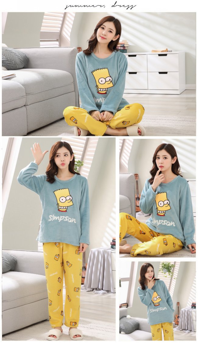 Thêm phân bón để tăng đồ ngủ flannel mùa thu và mùa đông cho phụ nữ lông cừu san hô dài tay hai mảnh phục vụ sinh viên Hàn Quốc bộ lụa mặc nhà