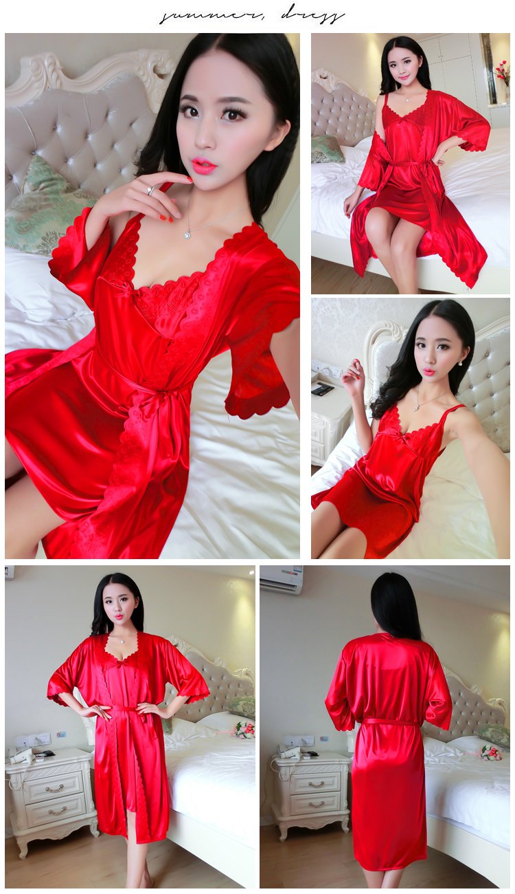 Váy ngủ cỡ lớn với phân bón và áo lụa dày hai mảnh áo choàng tắm gợi cảm MM chất béo là bộ đồ ngủ nữ 200 kg mỏng áo choàng mùa đông