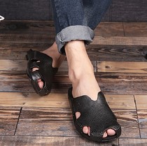  Summer new baotou sandals outdoor leisure beach mens imitation leather cool drag outside wear trend lazy waterproof slippers