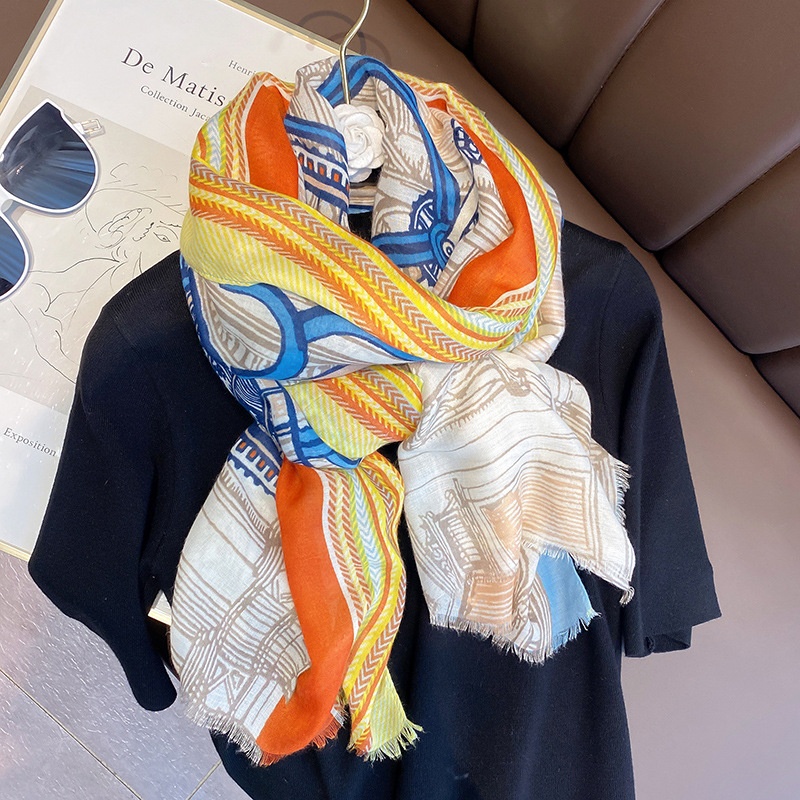 Luxe Silk Scarf Thin Sunscreen Cotton Linen Scarf Shawl Outer Wearing Western Style Fashion Korean Version Versatile