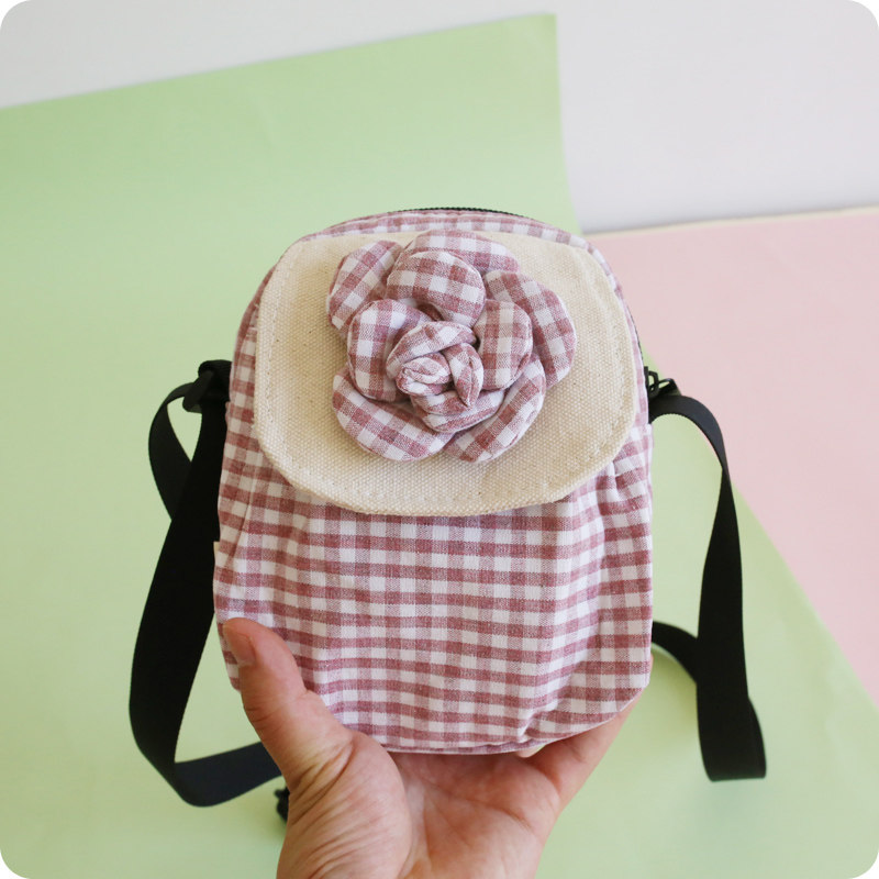 Three-color patch plaid flower bag with cover girls original small cloth bag summer all-match college style mobile phone bag