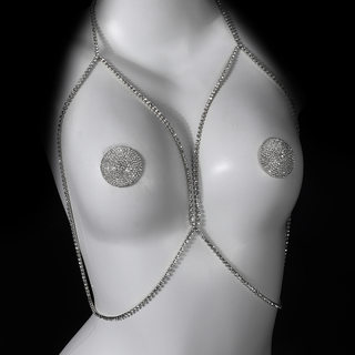 New rhinestone nipple round european and american exaggerated sexy nightclub party fashion bikini body chain accessories