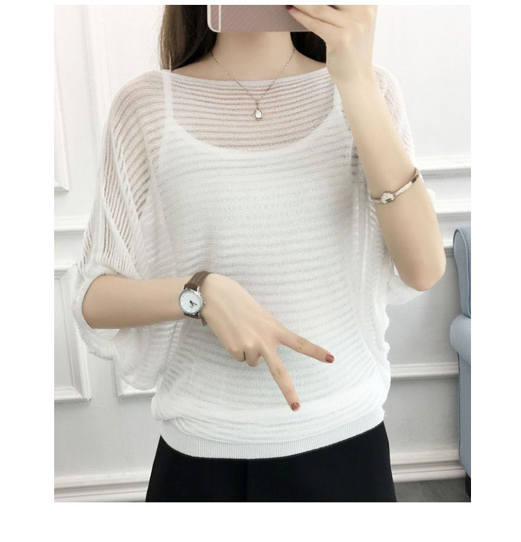 Mùa hè 2018 mới mỏng áo dơi rỗng áo sơ mi nữ rộng kích thước set áo len lụa băng lưới áo ghi lê len cho nữ