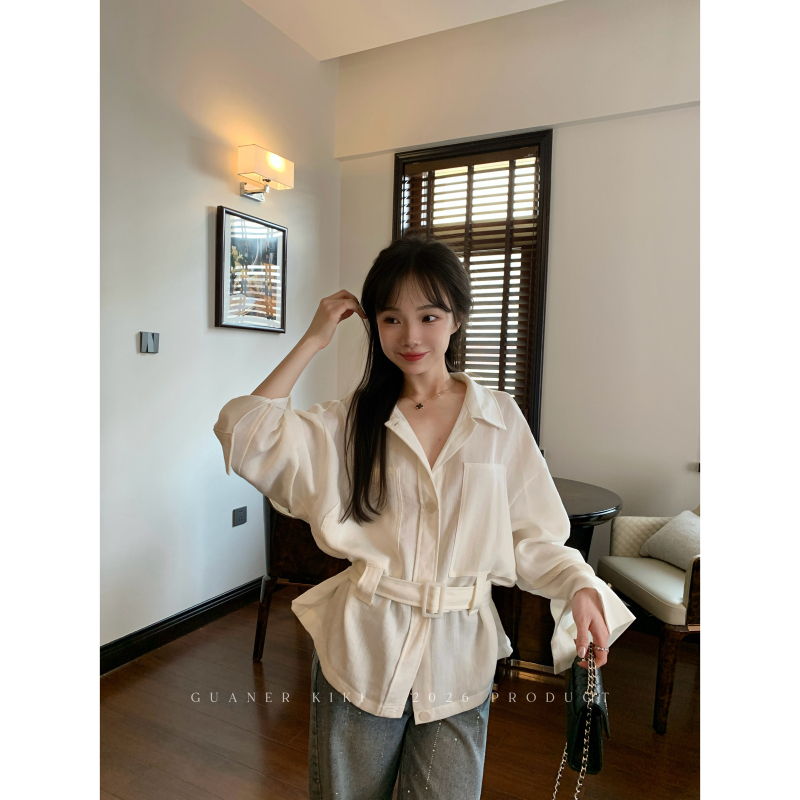 Kiki, Relaxed and Casual, Cotton and Linen Shirt Jacket, Loose and Simple, Tie-Up, Sun-Protective, Long-Sleeved Top for Women Kiki, Relaxed and Casual, Cotton and Linen Shirt Jacket, Loose and Simple, Tie-Up, Sun-Protective, Long-Sleeved Top for Women