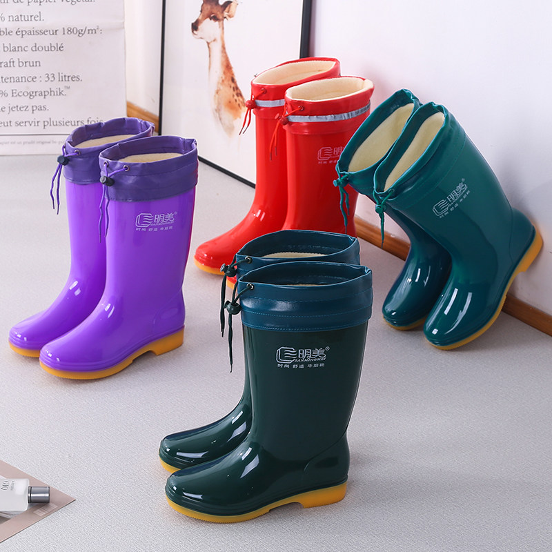 Three Ming Beauty Rain Boots Women's Water Shoes Rain Shoes Non-slip Midtubes Fashion Rubber Shoes Women Waterproof Shoes High Cylinder Water Boots Women's Shoes Style Shoes