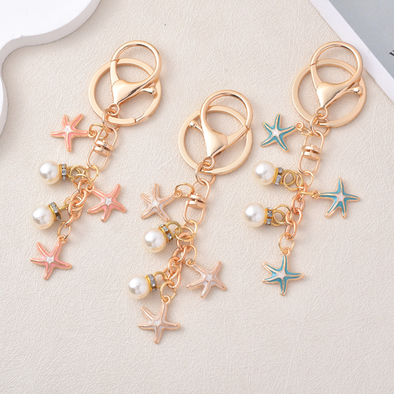 Creative Handmade Colorful Starfish Pearl Shell Keychain Backpack Pendant Girl Gift Cross-Border Key Chain Ornament