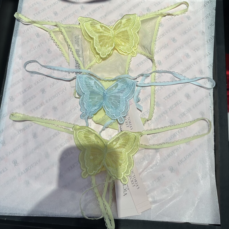 Victoria's Secret Sexy Low-Waist Thin Strap Butterfly Decoration Open Crotch Crotchless Erotic Thong Panties Victoria's Secret Sexy Low-Waist Thin Strap Butterfly Decoration Open Crotch Crotchless Erotic Thong Panties