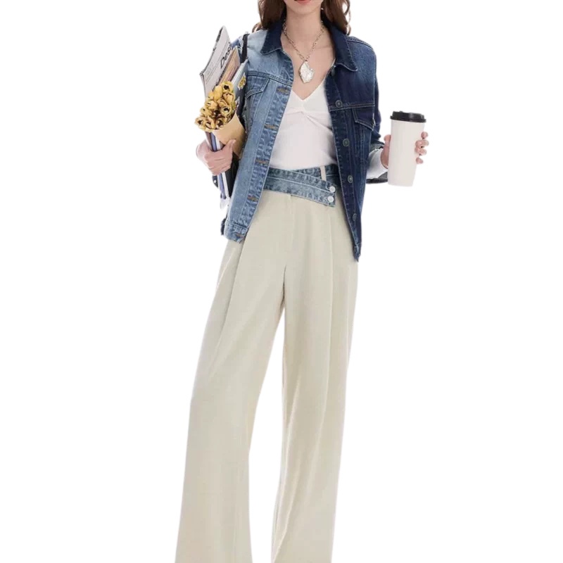 Original Product Shipped from Spain D Brand New Spring/Summer Collection Patchwork Denim Long Straight-Leg Women's Casual Pants Original Product Shipped from Spain D Brand New Spring/Summer Collection Patchwork Denim Long Straight-Leg Women's Casual Pants