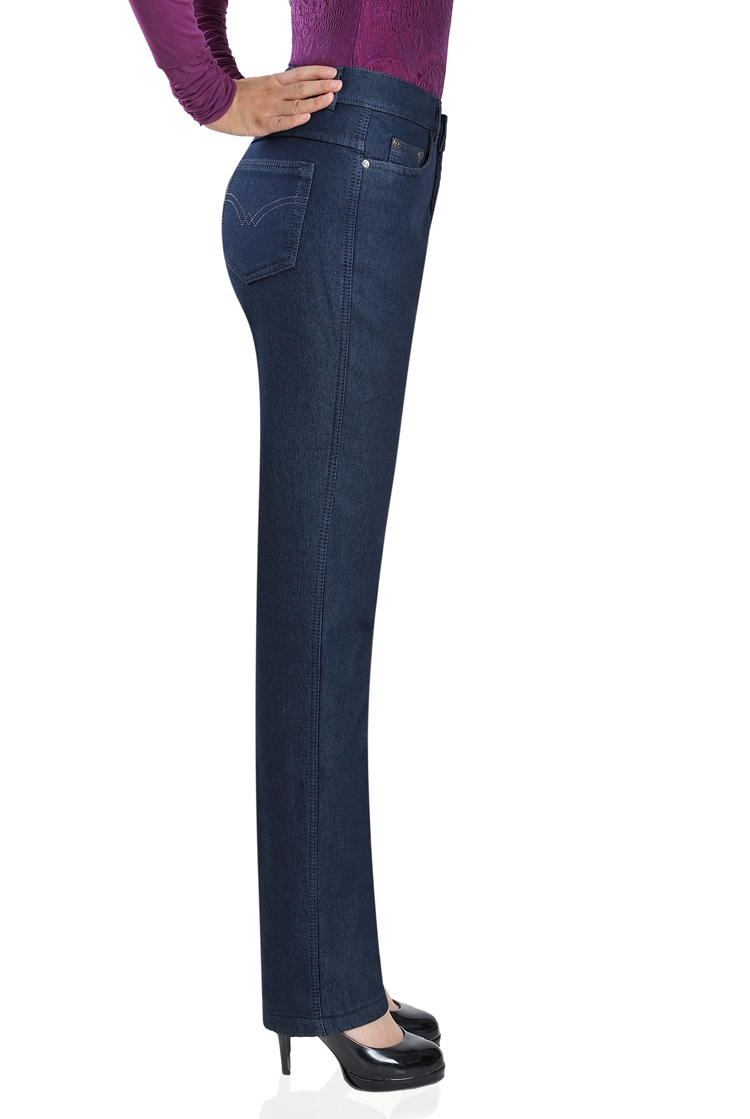 Mùa xuân và mùa thu quần jean dày trung niên của phụ nữ kéo dài quần denim cộng với phân bón để tăng quần thẳng cao của mẹ đầm nữ trung niên