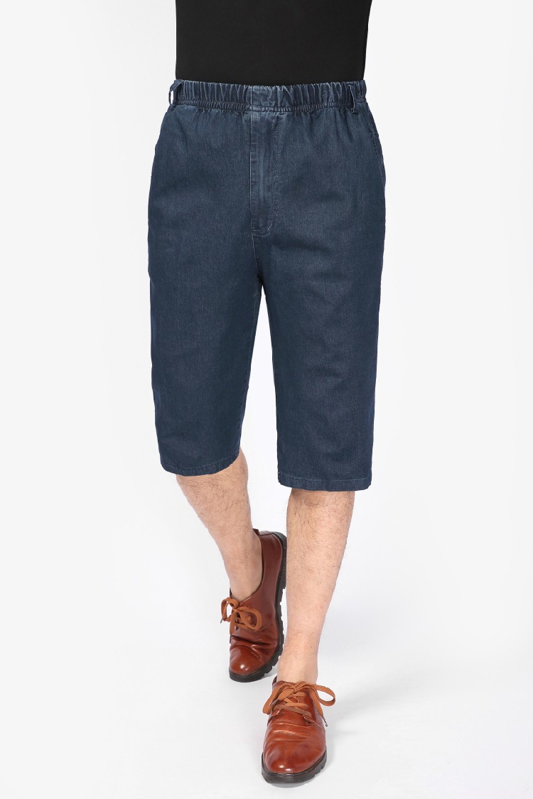 Người đàn ông trung niên đàn hồi eo cắt quần eo cao căng sâu đàn hồi lỏng thẳng 7 điểm jeans nam kích thước lớn quần short
