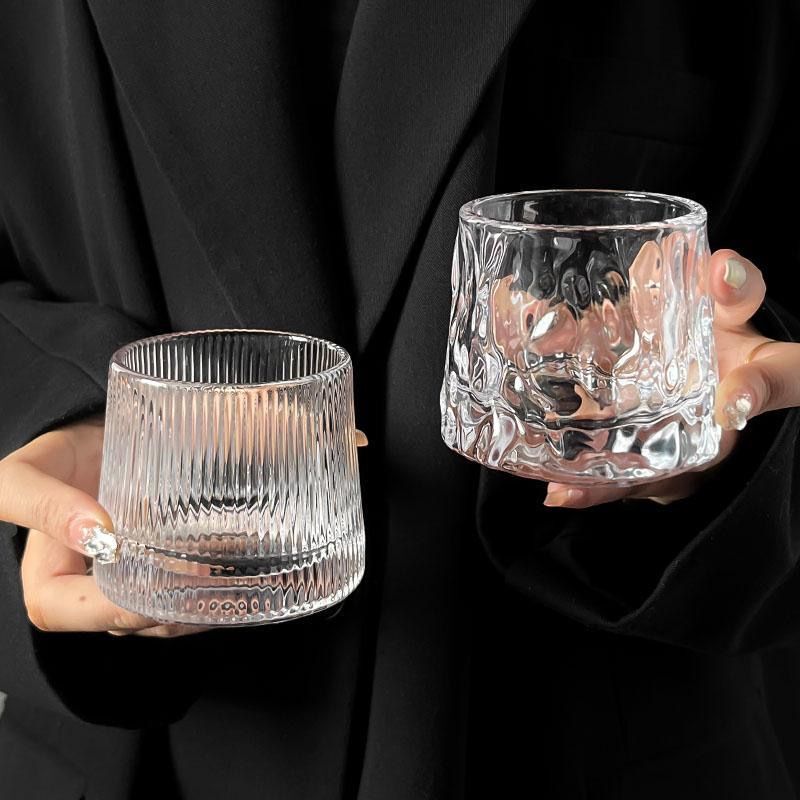 High Aesthetic Glass Cup, Rotating Cup, Household Water Cup, Iced Americano Coffee Cup, Whiskey Glass, Instagram-Style Cold Brew Cup