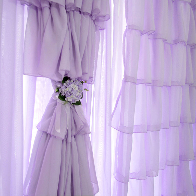 Curtain Purple Romantic Purple Arrangement Dream Living Room Bedroom Princess Wind Eurostyle Yarn Curtain Small Short Halfnet Curtain Door Sofa Curtain
