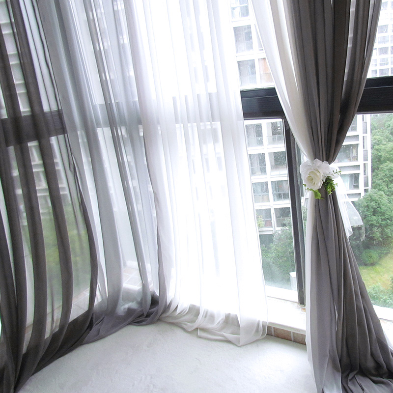 Black and white grey minimalist about modern yarn Curtain Living Room Finished Balcony Drapes Atmospheric Dresses Semi-Shading Fashion Nordic Yarn Blinds