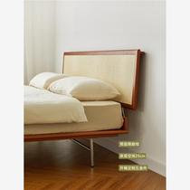 T9J5) Retro rattan bed cherry wood walnut solid wood bed thin bed double bed 1 8 meters 1 5 meters