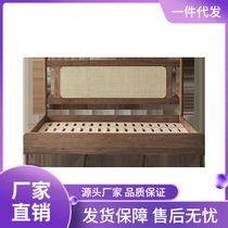 9LA3 black walnut all solid wood bed rattan bed retro soft package single double bed bed frame new Chinese style furniture