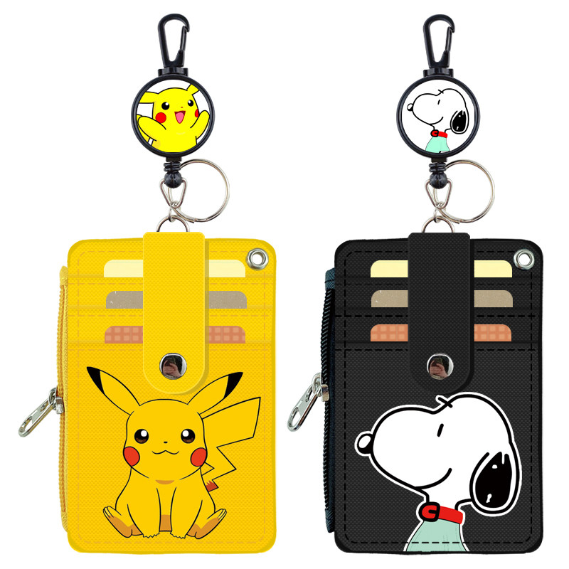 Cartoon Bus Card Holder Keychain with Lanyard Retractable Zipper Student Card Holder Badge Holder Id Card Meal Card Holder
