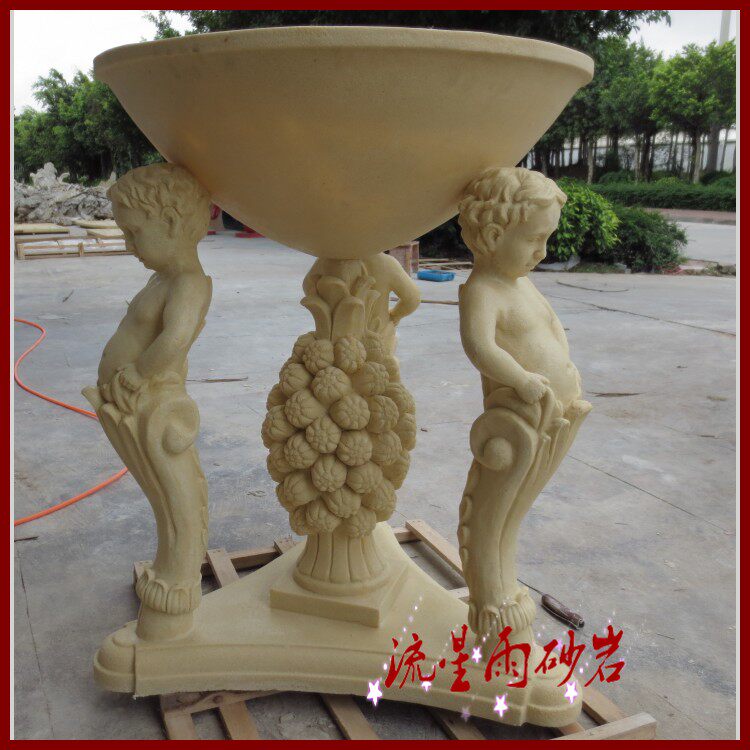 Sandstone relief flower pot Garden sculpture Glass fiber little angel flower bowl water spray Home improvement hotel decoration materials