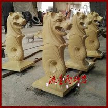 Sandstone relief lion fish tail spray water glass fiber reinforced plastic garden landscape sandstone sculpture Villa Flower Bowl Fountain decoration