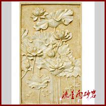 Meteor shower sandstone relief lotus figure sandstone glass fiber reinforced plastic sculpture background wall home decoration Hotel Villa decoration materials