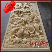  Meteor shower sandstone relief FRP sandstone Carp Yue Longmen hotel villa lobby background wall painter installation