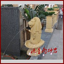Sandstone relief round carving Lucky Lion water spray garden sandstone steel fountain spray water mouth home decoration hotel decoration material