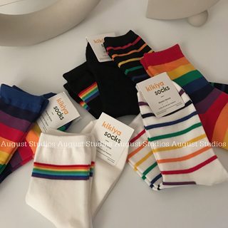 Korean pure cotton candy color skateboard socks