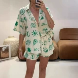 Летняя рубашка, шорты, штаны, комплект, на шнурках, свободный крой, европейский стиль