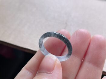 Burmese natural jadeite a grade ice type black chicken ring no. 17 18-3.5-2mm ink color system