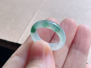 Natural jade a-grade ice seed floating flower color smart ring no. 14, 16.8-5.3-3.5mm