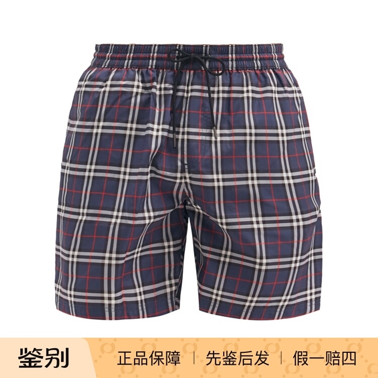 Burberry New Dark Blue Fine Plaid Elastic Band Beach Shorts Men's Shorts 8013883 Burberry New Dark Blue Fine Plaid Elastic Band Beach Shorts Men's Shorts 8013883