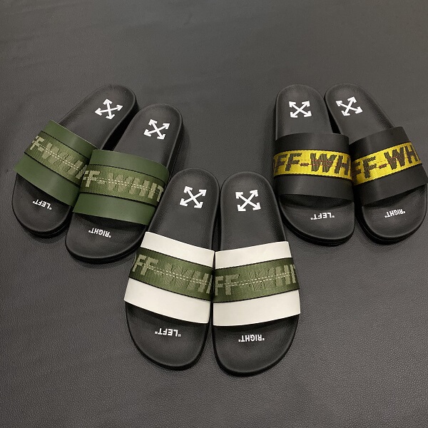 European and American Trendy Brand Green Webbing Slippers for Outdoor Wear, Fashionable Thick-Soled Non-Slip Beach Sports Slide Sandals for Men and Women Couples