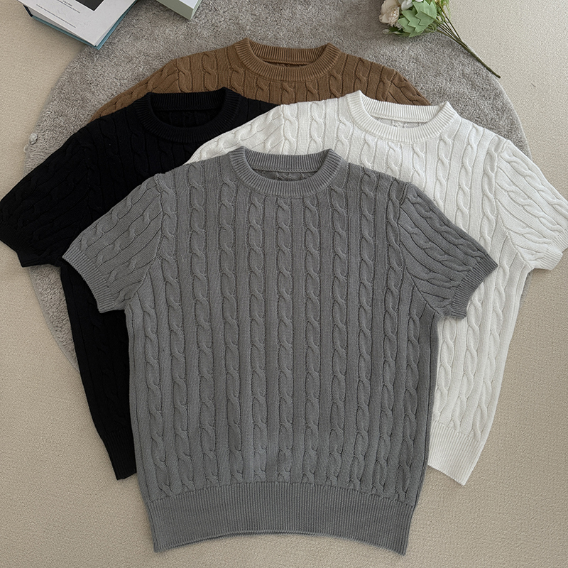 Gbhp Old Money Style Twist Knit Crew Neck Short-Sleeve Men's Summer Casual Heavyweight 430g Crew Neck T-Shirt Thick Version