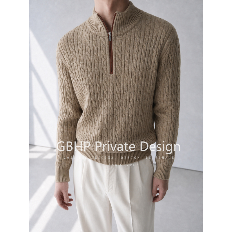 Gbhp Old Money Style New Wealth Warm Cable Knit Half-Zip Stand Collar Sweater Men's Autumn Winter Casual Warm Knitwear Men's Clothing Gbhp Old Money Style New Wealth Warm Cable Knit Half-Zip Stand Collar Sweater Men's Autumn Winter Casual Warm Knitwear Men's Clothing