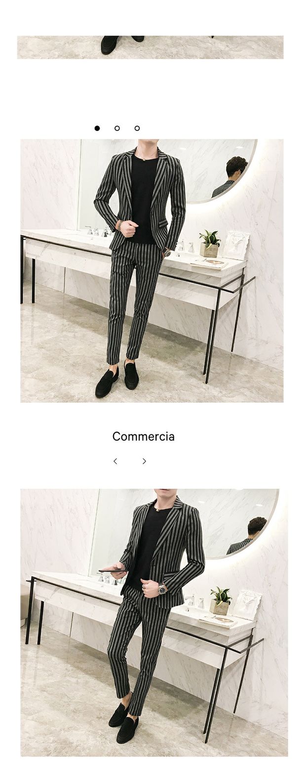 Bộ đồ vest nam ba mảnh phù hợp với Hàn Quốc Slim cổ điển sọc nóng miễn phí khóa đơn đêm làm việc nhỏ phù hợp với thủy triều quần nam