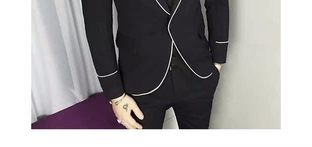 Bộ đồ vest nam mùa thu dài tay thon gọn hai mảnh màu trắng thiết kế sọc trắng miễn phí bộ đồ công sở đêm nóng quần baggy nam