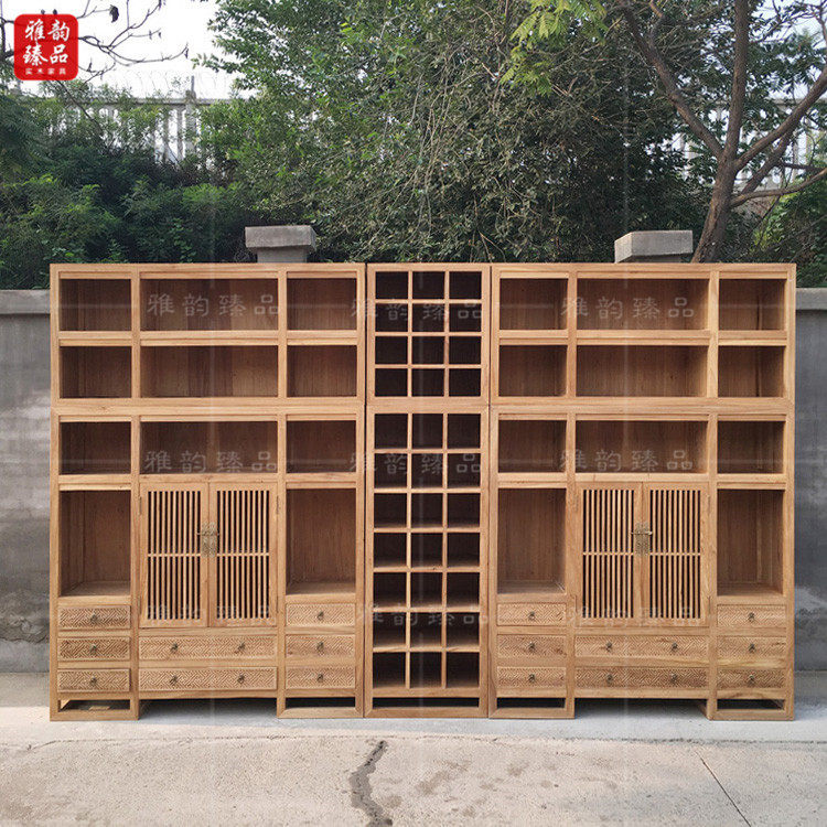 Old elm-free Chinese Book shelf display archaeological wooden bookcase bookcase furniture customized