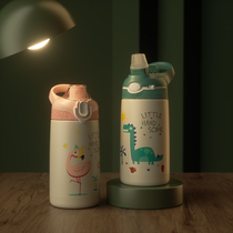  A American childrens thermos cup with straw portable kindergarten water cup Primary school female kettle drop-proof cup