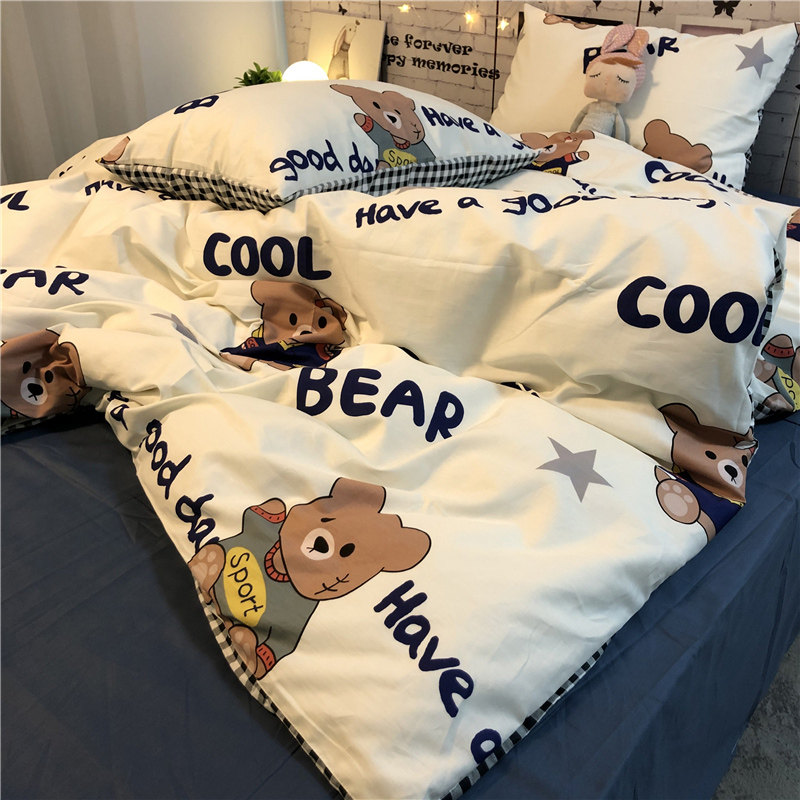 Italian IMOM ins Nordic Cartoon Small Bear Pure Cotton Bed Four Sets Cute Wind All-cotton Sheets Quilt Cover 3-Taobao