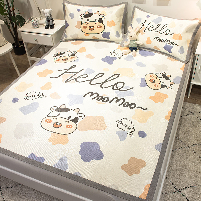 Italian IOM ice silk mat three-piece set of home foldable washable winter and summer dual-purpose dormitory single straw dumplings