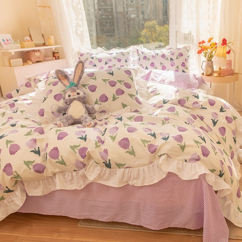 Italian IMOM meta-gas adolescent girl tulip pure cotton four pieces Korean style public main wind cover small frescoed bed