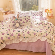 Italian IMOM meta-gas adolescent girl tulip pure cotton four pieces Korean style public main wind quilt cover small frescoed bed product