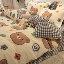  Italy IMOM winter cartoon milk velvet bed four-piece flannel quilt cover double-sided plus velvet three-piece set
