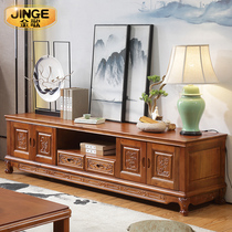  Solid wood TV cabinet Modern simple new Chinese style living room small apartment oak antique carved coffee table combination floor cabinet