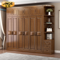 Solid wood wardrobe Chinese rubber wood bedroom wardrobe five door six door flat door bedroom furniture storage big wardrobe