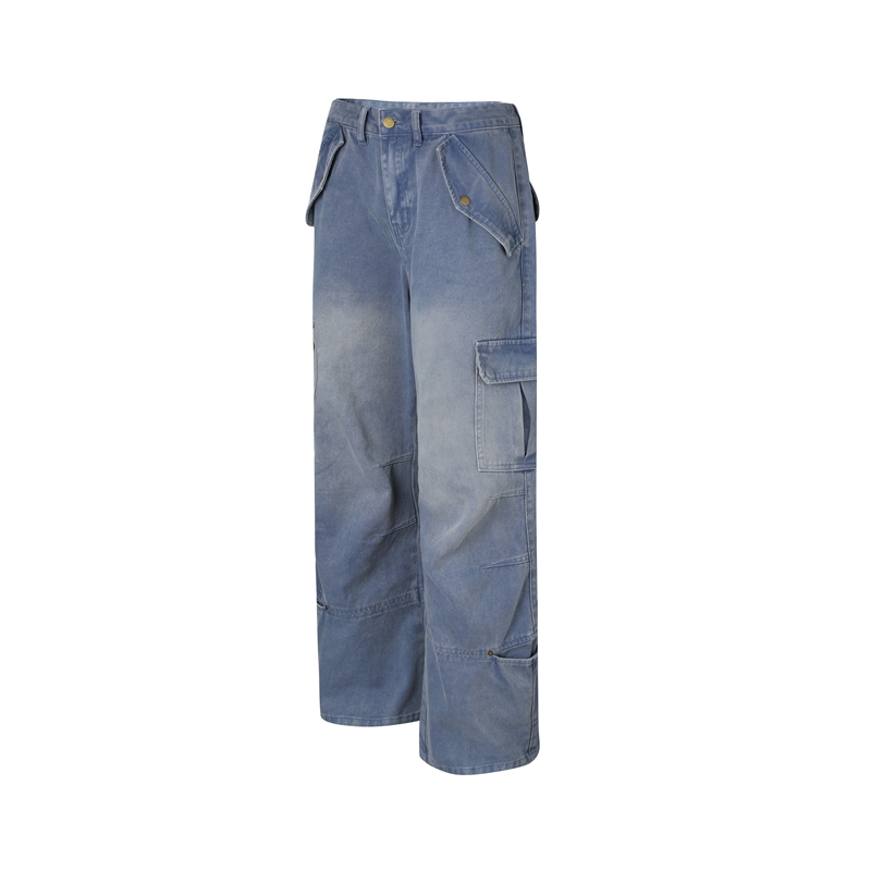 Daeewooo "Agave Leaf" Multi-Pocket Work Pants, Washed Purple, Custom-Dyed, Versatile Retro Straight-Leg Pleated Trousers